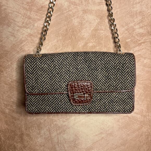 Liz Claiborne Accessories Mini Handbag Purse Chevron Stripe Tweed Indie Mobwife - Picture 3 of 9